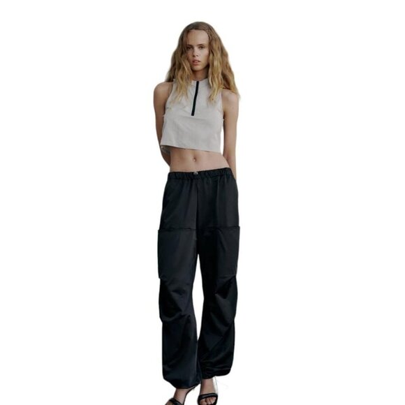 COPY - ZARA SATIN EFFECT PARACHUTE PANTS BLACK SIZE XS | 4661/407 - Picture 2 of 4